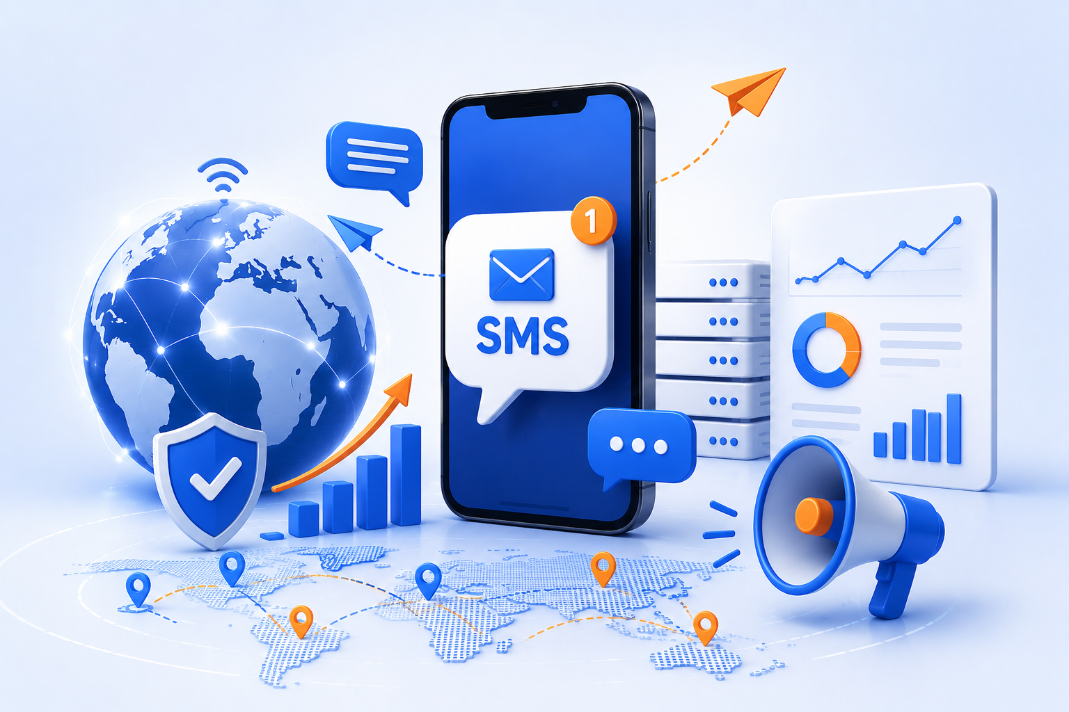 Bulk SMS communication and analytics illustration